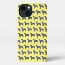 Bull Terrier English Dog Silhouette Grid Yellow iPhone Hülle
