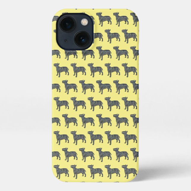 Bull Terrier English Dog Silhouette Grid Yellow iPhone Hülle (Rückseite)