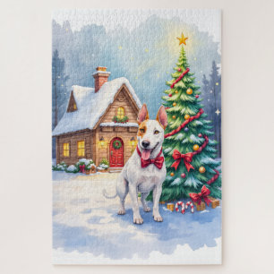 Bull Terrier Gemütliches Cottage Weihnachtsbaum Ku