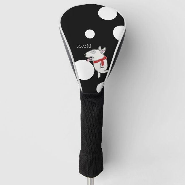 Bull Terrier genießt einen Golfball Golf Headcover (Vorderseite)