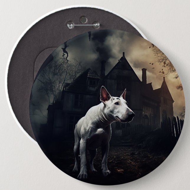Bull Terrier Halloween Beängstigend Button (Vorne & Hinten)
