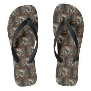 Bull Terrier Halloween Night Doggy Delight Flip Flops