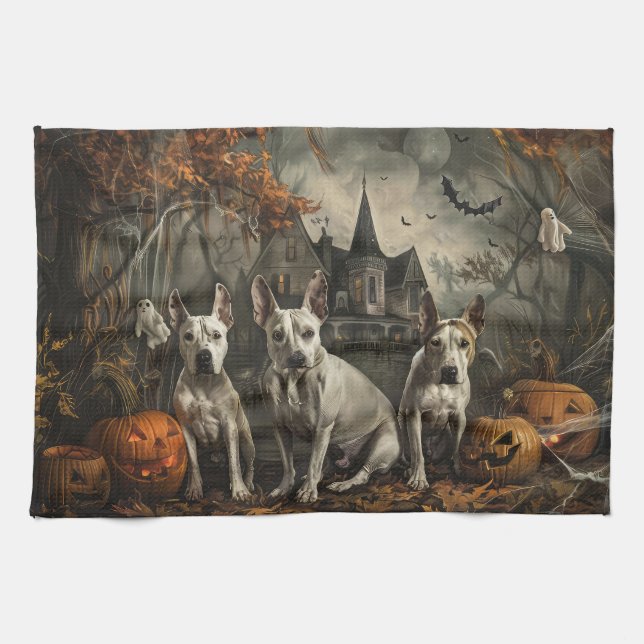Bull Terrier Halloween Night Doggy Delight Geschirrtuch (Horizontal)