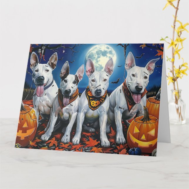 Bull Terrier Halloween Spooky Karte (Gelbe Blume)
