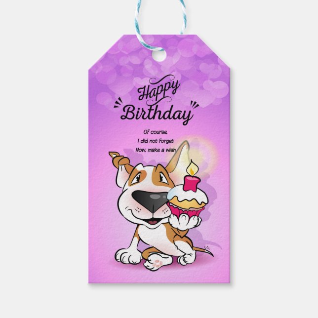 Bull Terrier "Happy Belated Birthday" Geschenktafe Geschenkanhänger (Vorderseite)