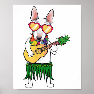 Bull Terrier Hawaiian Costume Ukulele Summ Poster