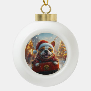 Bull Terrier Hund Achterbahn Weihnachten Keramik Kugel-Ornament