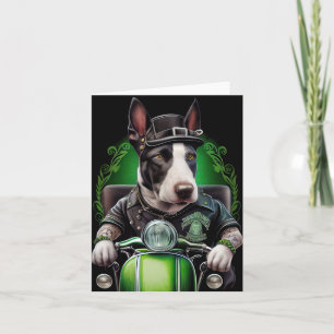 Bull Terrier Hund fährt Fahrrad St. Patrick's Day Karte
