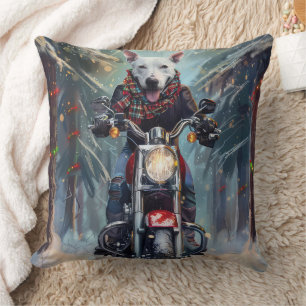 Bull Terrier Hund fährt Motorrad Weihnachten Kissen