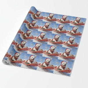 Bull Terrier Hund im Schlitten Lass es schneien We Geschenkpapier