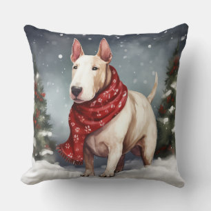 Bull Terrier Hund im Schnee Weihnachten  Kissen