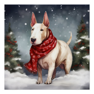 Bull Terrier Hund im Schnee Weihnachten  Poster