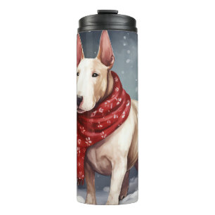 Bull Terrier Hund im Schnee Weihnachten  Thermosbecher