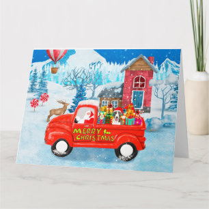 Bull Terrier Hund im Weihnachtslieferwagen Schnee Karte