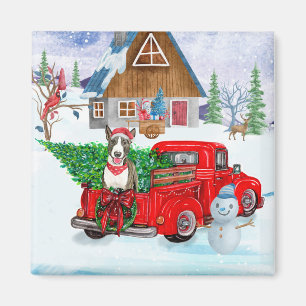 Bull Terrier Hund im Weihnachtslieferwagen Schnee Magnet
