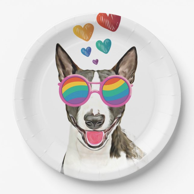 Bull Terrier Hund mit Herzchen Valentinstag Pappteller (Vorderseite)