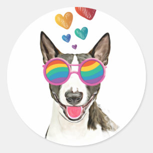 Bull Terrier Hund mit Herzen Valentinstag Runder Aufkleber