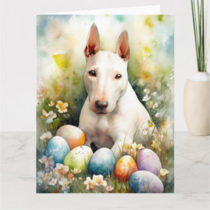 Bull Terrier Hund mit Ostereiern Feiertag Karte