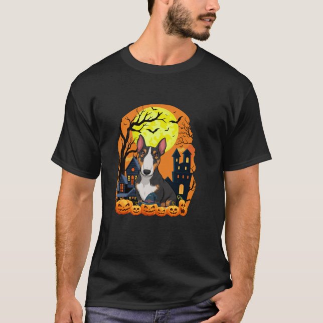 Bull Terrier Hund mit Pumpkins Funny Beängstigend  T-Shirt (Vorderseite)