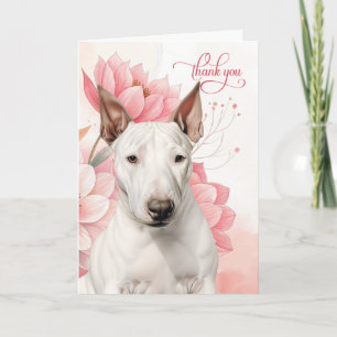 Bull Terrier Hund Sanfte Rosa Botanische Blüten Dankeskarte