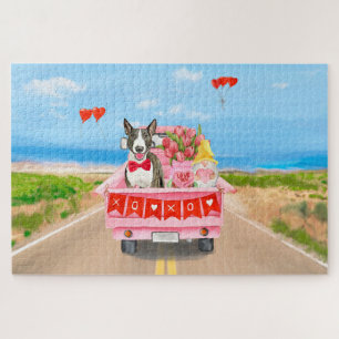 Bull Terrier Hund Valentinstag Lastwagen Herzen