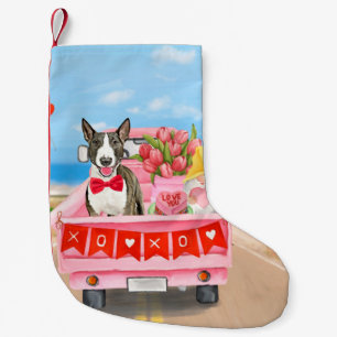 Bull Terrier Hund Valentinstag Lastwagen Herzen  Kleiner Weihnachtsstrumpf