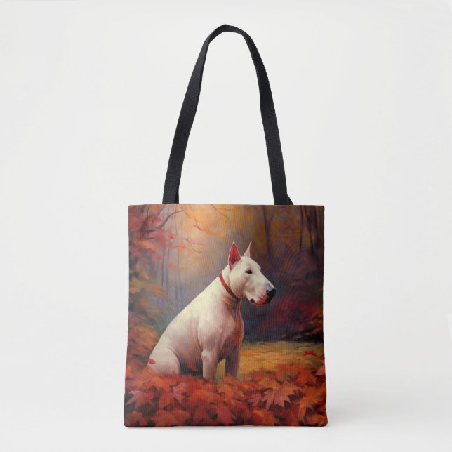 Bull Terrier im Herbst Leaves Fall Inspiriert Tasche (Vorderseite)
