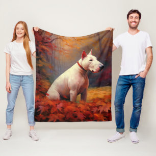Bull Terrier im Herbstlaubfall inspiriert Fleecedecke