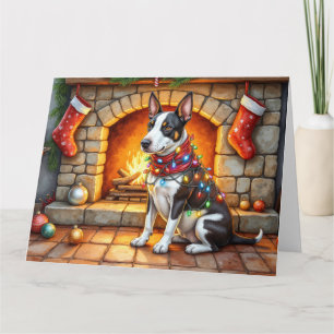 Bull Terrier Kamin mit Weihnachtslichtern Karte