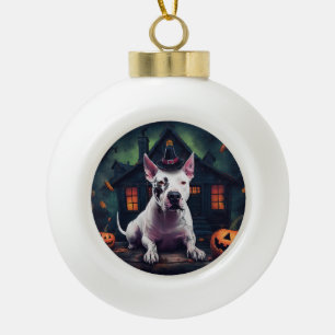Bull Terrier Kürbisse Halloween Gruselig Keramik Kugel-Ornament