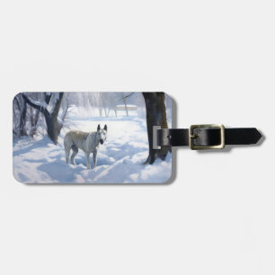 Bull Terrier Lass es Weihnachten schnee Gepäckanhänger