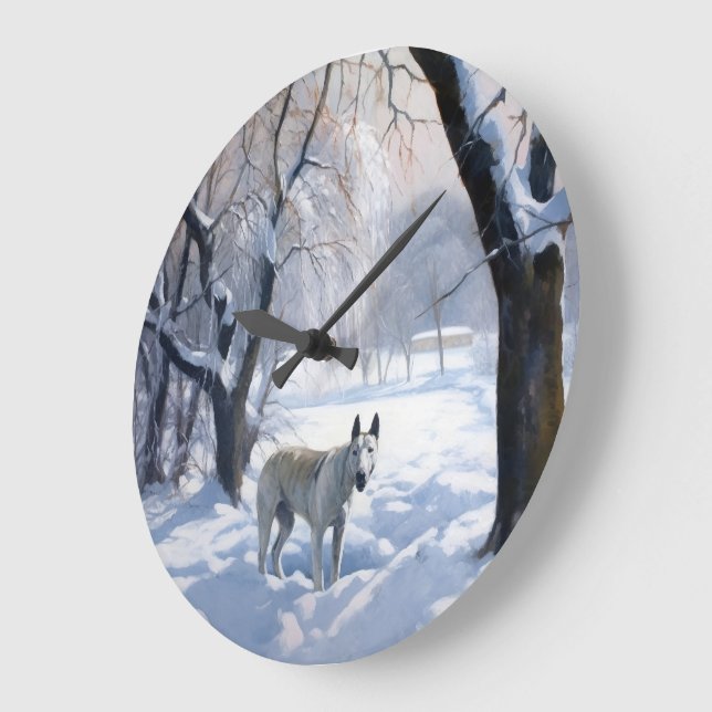 Bull Terrier Lass es Weihnachten schnee Große Wanduhr (Winkel)