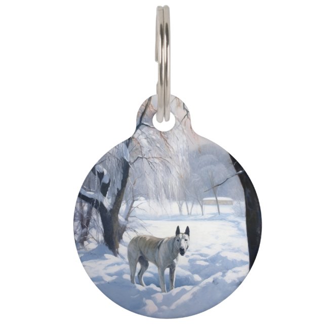 Bull Terrier Lass es Weihnachten schnee Haustiermarke (Vorderseite)
