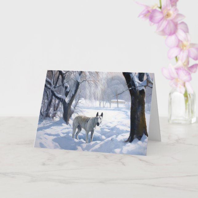 Bull Terrier Lass es Weihnachten schnee Karte (Orchidee)