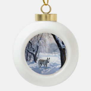 Bull Terrier Lass es Weihnachten schnee Keramik Kugel-Ornament