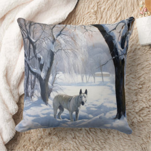 Bull Terrier Lass es Weihnachten schnee Kissen