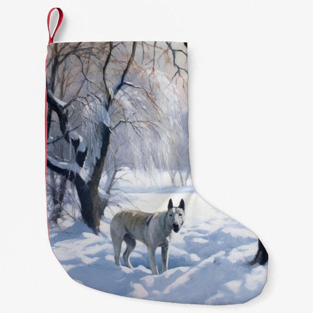 Bull Terrier Lass es Weihnachten schnee Kleiner Weihnachtsstrumpf (Vorderseite)