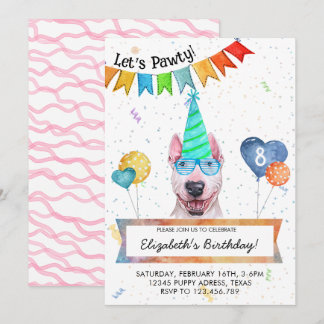 Bull Terrier Lasse Pawty Dog Birthday Party Einladung