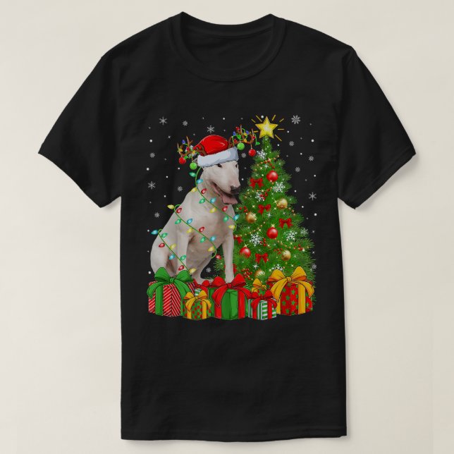 Bull Terrier Lighting Xmas Tree Santa Bull Terrier T-Shirt (Design vorne)
