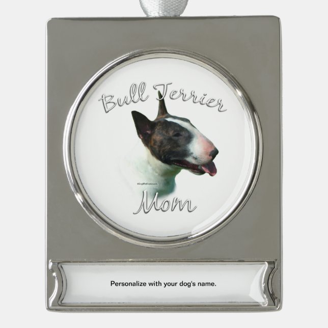 Bull Terrier Mama 2 Banner-Ornament Silber (Vorderseite)