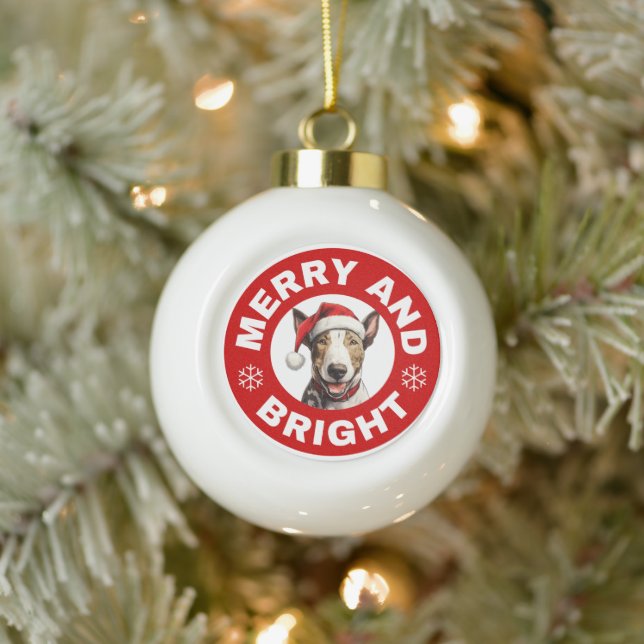 Bull Terrier Merry and Bright Keramik Kugel-Ornament (Baum)