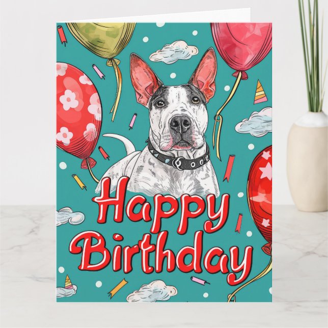 Bull Terrier mit Balloons Karte (Vorderseite)