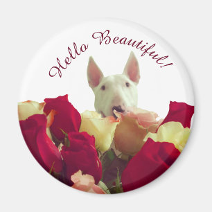 Bull Terrier mit Rose Gruß - Hallo schön Magnet