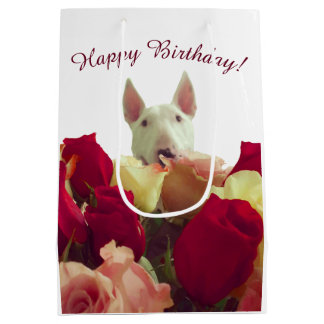 Bull Terrier mit Rose - Happy Birthday! Mittlere Geschenktüte