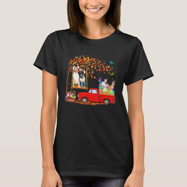 Bull Terrier mit sonniger Ohrroter Lkw mit Eiern T-Shirt (Vorderseite)