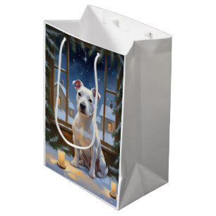 Bull Terrier mit Weihnachtsbeleuchtung Feiertag Mittlere Geschenktüte