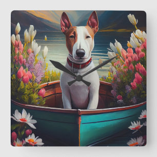 Bull Terrier on a Paddle: Ein Landschaftliches Abe Quadratische Wanduhr