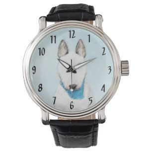 Bull Terrier Painting - Niedliche Original Dog Art Armbanduhr