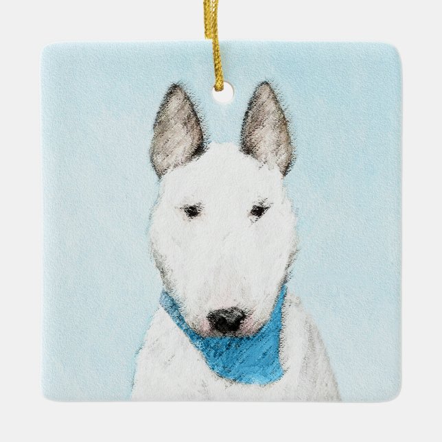 Bull Terrier Painting - Niedliche Original Dog Art Keramikornament (Vorderseite)