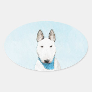 Bull Terrier Painting - Niedliche Original Dog Art Ovaler Aufkleber